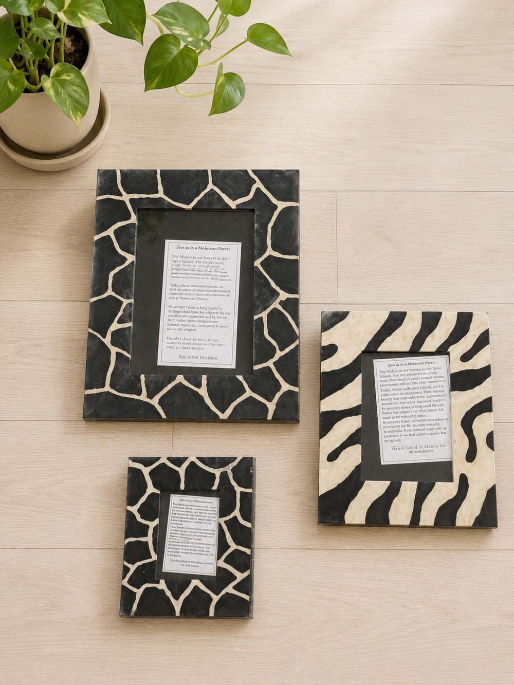 Handmade Thai Mulberry Paper Safari Frames Zebra Giraffe Print Boho Decor‎ Set